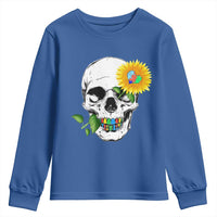 Autism Skull Sunflower Youth Sweatshirt Support Autistic Puzzle Pieces Heart
