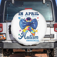 Autism Awareness Spare Tire Cover In April We Wear Blue Puzzle Ribbon Coquette Bow