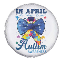 Autism Awareness Spare Tire Cover In April We Wear Blue Puzzle Ribbon Coquette Bow