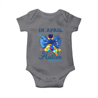 Autism Awareness Baby Onesie In April We Wear Blue Puzzle Ribbon Coquette Bow