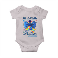 Autism Awareness Baby Onesie In April We Wear Blue Puzzle Ribbon Coquette Bow