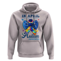 Autism Awareness Hoodie In April We Wear Blue Puzzle Ribbon Coquette Bow