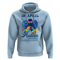 Autism Awareness Hoodie In April We Wear Blue Puzzle Ribbon Coquette Bow