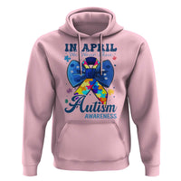 Autism Awareness Hoodie In April We Wear Blue Puzzle Ribbon Coquette Bow
