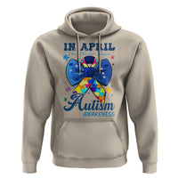 Autism Awareness Hoodie In April We Wear Blue Puzzle Ribbon Coquette Bow
