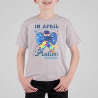 Autism Awareness T Shirt For Kid In April We Wear Blue Puzzle Ribbon Coquette Bow