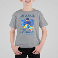 Autism Awareness T Shirt For Kid In April We Wear Blue Puzzle Ribbon Coquette Bow