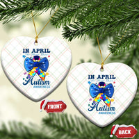 Autism Awareness Ceramic Ornament In April We Wear Blue Puzzle Ribbon Coquette Bow - Wonder Print Shop