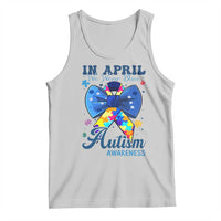 Autism Awareness Tank Top In April We Wear Blue Puzzle Ribbon Coquette Bow