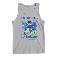 Autism Awareness Tank Top In April We Wear Blue Puzzle Ribbon Coquette Bow