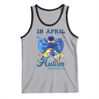 Autism Awareness Tank Top In April We Wear Blue Puzzle Ribbon Coquette Bow