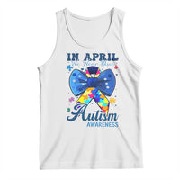 Autism Awareness Tank Top In April We Wear Blue Puzzle Ribbon Coquette Bow
