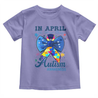 Autism Awareness Toddler T Shirt In April We Wear Blue Puzzle Ribbon Coquette Bow