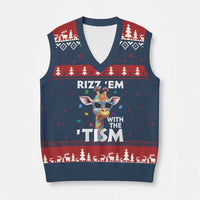 Funny Autism Giraffe V-Neck Knit Sweater Vest Rizz Em With The Tism - Wonder Print Shop