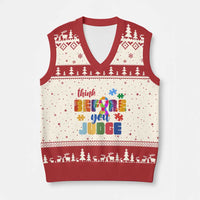 Autism Awareness V-Neck Knit Sweater Vest Think Before You Judge Autistic Support - Wonder Print Shop