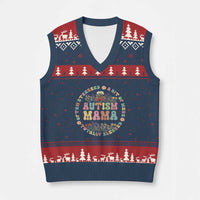 Autism Mama V-Neck Knit Sweater Vest Totally Blessed Often Stressed A Bit Of A Mess - Wonder Print Shop