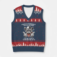 Funny Autistic Raccoon V-Neck Knit Sweater Vest I Don't Struggle With Autism - Wonder Print Shop