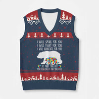 Autism Mama Bear V-Neck Knit Sweater Vest I Will Speak Fight Advocate For You - Wonder Print Shop
