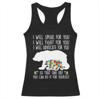 Autism Mama Bear Racerback Tank Top I Will Speak Fight Advocate For You