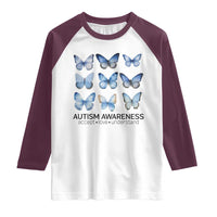 Autism Awareness Blue Butterflies Raglan Shirt Accept Love Understand