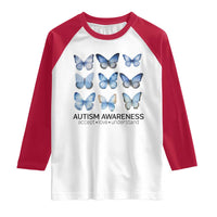 Autism Awareness Blue Butterflies Raglan Shirt Accept Love Understand