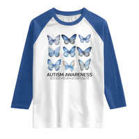 Autism Awareness Blue Butterflies Raglan Shirt Accept Love Understand