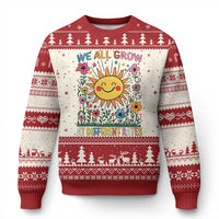 Special Education Ugly Christmas Sweater We All Grow At Different Rates Inspirational Inclusion Sped Teacher - Wonder Print Shop