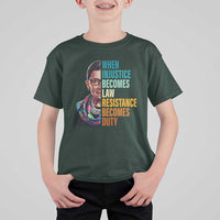Inspirational RBG T Shirt For Kid When Injustice Becomes Law Resistance Becomes Duty