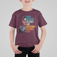 Inspirational RBG T Shirt For Kid When Injustice Becomes Law Resistance Becomes Duty