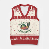 Funny Me So Corny V-Neck Knit Sweater Vest Corned Beef And Cabbage Beer St Patrick's Day Drinking - Wonder Print Shop