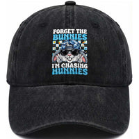 Funny Easter Bunny Forget the Bunnies I’m Chasing Hunnies Washed Cotton Baseball Cap Cool Rabbit with Sunglasses & Hat Humor