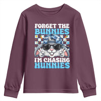 Funny Easter Bunny Forget the Bunnies I’m Chasing Hunnies Youth Sweatshirt Cool Rabbit with Sunglasses & Hat Humor