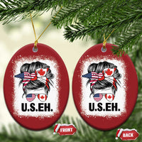 Funny American Canadan Bleached Christmas Ornament US EH America Canada Flag Messy Bun - Wonder Print Shop