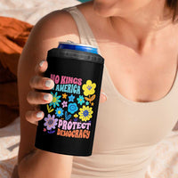No Kings in America Protect Democracy 4 in 1 Can Cooler Tumbler Colorful Flowers Patriotic Feminists - Wonder Print Shop