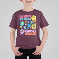 No Kings in America Protect Democracy T Shirt For Kid Colorful Flowers Patriotic Feminists - Wonder Print Shop