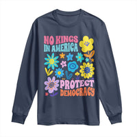 No Kings in America Protect Democracy Long Sleeve Shirt Colorful Flowers Patriotic Feminists - Wonder Print Shop