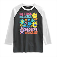No Kings in America Protect Democracy Raglan Shirt Colorful Flowers Patriotic Feminists - Wonder Print Shop