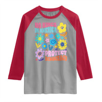No Kings in America Protect Democracy Raglan Shirt Colorful Flowers Patriotic Feminists - Wonder Print Shop