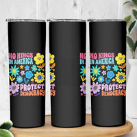 No Kings in America Protect Democracy Skinny Tumbler Colorful Flowers Patriotic Feminists - Wonder Print Shop