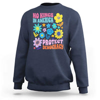 No Kings in America Protect Democracy Sweatshirt Colorful Flowers Patriotic Feminists - Wonder Print Shop