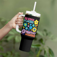 No Kings in America Protect Democracy Tumbler With Handle Colorful Flowers Patriotic Feminists - Wonder Print Shop