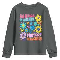 No Kings in America Protect Democracy Youth Sweatshirt Colorful Flowers Patriotic Feminists - Wonder Print Shop