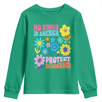 No Kings in America Protect Democracy Youth Sweatshirt Colorful Flowers Patriotic Feminists - Wonder Print Shop