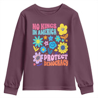 No Kings in America Protect Democracy Youth Sweatshirt Colorful Flowers Patriotic Feminists - Wonder Print Shop