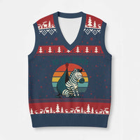 Retro Ed the Zebra Meme V-Neck Knit Sweater Vest Funny Viral Escape Animal Helicopter Rescue - Wonder Print Shop