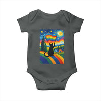 Whimsical Black Cat Pride Flag Baby Onesie Colorful LGBTQ Rainbow - Wonder Print Shop
