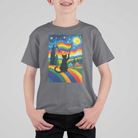 Whimsical Black Cat Pride Flag T Shirt For Kid Colorful LGBTQ Rainbow - Wonder Print Shop