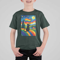 Whimsical Black Cat Pride Flag T Shirt For Kid Colorful LGBTQ Rainbow - Wonder Print Shop