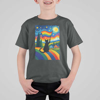 Whimsical Black Cat Pride Flag T Shirt For Kid Colorful LGBTQ Rainbow - Wonder Print Shop