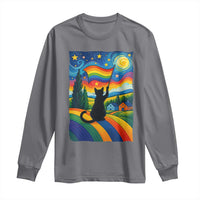 Whimsical Black Cat Pride Flag Long Sleeve Shirt Colorful LGBTQ Rainbow - Wonder Print Shop